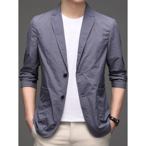 Lightweight Solid Color Blazer Men For Business Casual Suit Jacket Man Slim Fit Two Buttons Summer Autumn Spring Coat White Gray