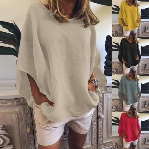 ZANZEA Womens Blouse Ladies Solid Shirts Blusas Casual O Neck Cotton Tunic Tops Vintage Blusas Femininas Womens Shirts S-5XL