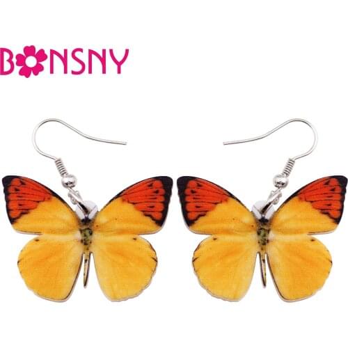 Bonsny Acrylic Pattern Drop Dangle Big Pieridae Butterfly Earrings New Fashion Accessories Insect Jewelry For Women