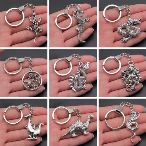 New Fashion Keychain Animal Dragon Gecko Lizard Dinosaur Snake Pendants DIY Car Key Chain Ring Holder Souvenir For Gift