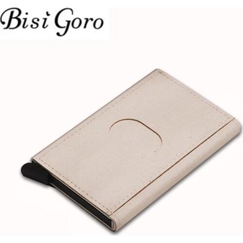 BISI GORO Rfid Blocking Box Mini Slim Wallet Metal Men Women Credit Card holder Automatic Pop up Business Card Case Protector