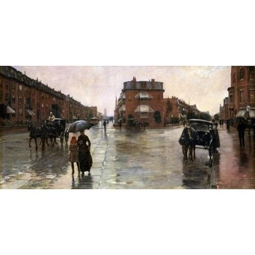 Home Decor Art Large Oil Painting Handpainted on Canvas Rainy Day, Boston Landscape Wall Painting High Quality No Framed