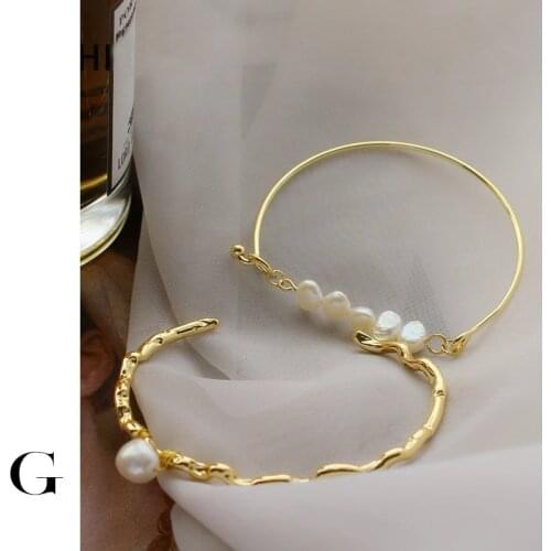 GHIDBK Gold Baroque Freshwater Pearl Solid Bracelets Dainty Irregular Pearl Wire Wrapped Hammer Bangles Pulseras Mujer Moda 2019