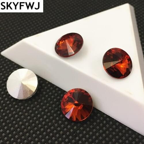 Red Coffee Color 6,8,10,12,14,16,18mm RIVOLI CRYSTAL POINTED BACK Rhinestones Round Glass Stone for Dress Making