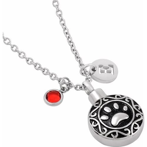 Round Pet paw Ashes Keepsake Memorial Jewelry Cremation urn Necklace 316 L Stainless steel Ashes Pendant