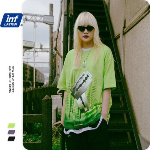 Fashion Spoof Blade Printing Drop Shoulder Sleeve T-Shirt High Street Trend Hip-Hop Cotton Unisex T Shirt NO56