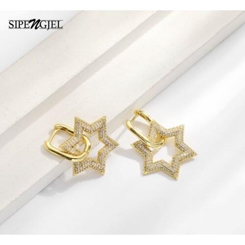 SIPENGJEL Punk Geometric Oval Hoop Earrings Creativity Vintage Star Dangle Drop Earrings For Women Fashion Jewelry 2021