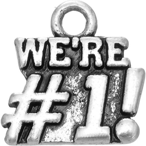 WE'RE #1! antique silver plated metal jewelry charms
