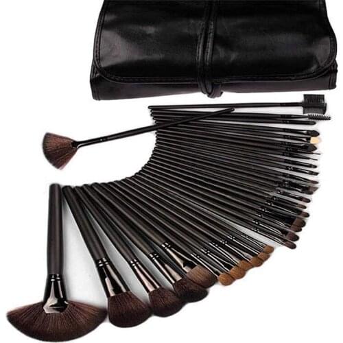 Vander Professional Black 32pcs Makeup Brushes Set Beauty Cosmetic Large Make Up Tools Eyeliner Blush Blending PU Bag