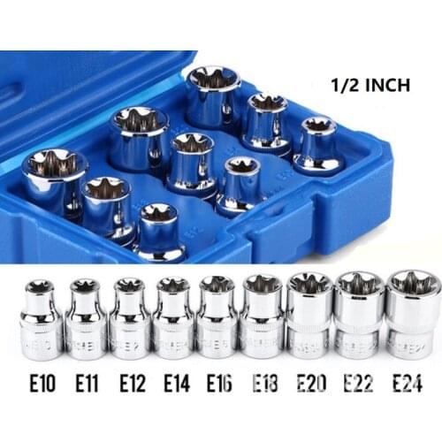 New 1/2inch E10-E24 E Socket Set 9pcs/set CR-V Torx Star Bit Combination Drive Socket Nuts Set For Auto Car Repair