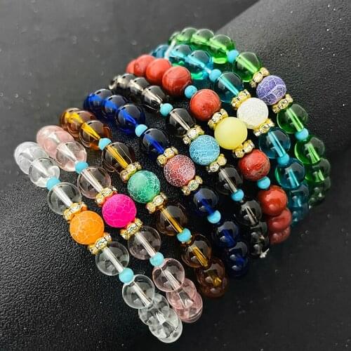 2021 New Fine Jewelry Bracelet Bracelet for Women 8mm Boho Natural Stone Glass Beaded Bracelet Mixed Color Vitality Jewelry Gift