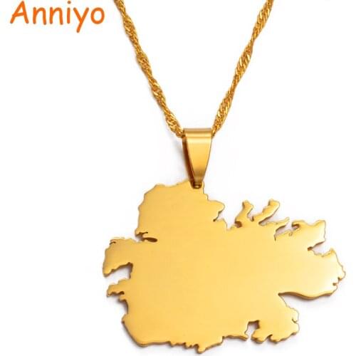 Anniyo Antigua Island Map Pendant and Chain Necklaces Gold Color Jewelry Gifts #019521