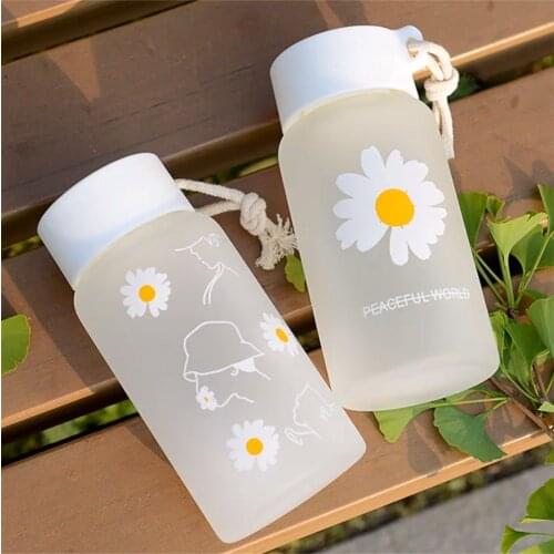 Couple Glass Water Bottle Little Daisy Blossom Pattern Transparent Creative Fresh Cute Girl Heart Portable Sports Outdoor Cup