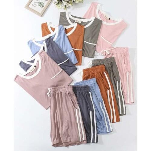 Women Modal Pajamas Set Patchwork O-Neck Casual Loose Lounge Wear Female Summer Homewear Ladies Modal Atoff Home Sleepwear