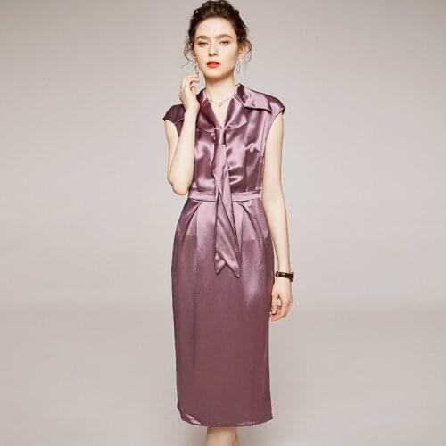 Fashion High Quality Womens Sleeveless Dress Summer Triacetic Acid Satin Pink Long Woman Dress Very Soft Smooth Plus MJ1960