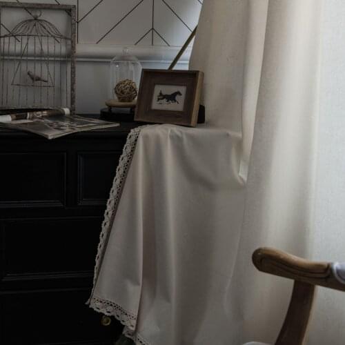 Simple White Partition Solid Curtain with Lace Tassel Thickened Cotton Linen Semi-shading Fabric Rod Pocket Processing