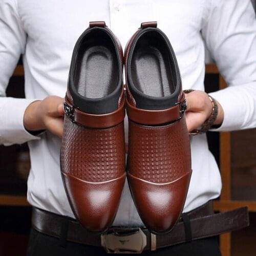 QWEDF Fashion Men Shoes Spring Summer Formal Leather Business Casual Shoes Men Dress Office Luxury Shoes Male Breathable D8-62