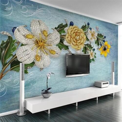 Custom Self Adhesive wallpapers living room Modern minimalist 3D jewelry flowers European style decorative painting Waterproof