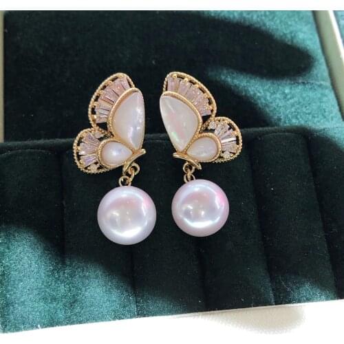 Butterfly Gold Plated Earrings Mountings Findings Settings Jewelry Parts Fittings Accessories for Pearls Coral Agate Jade Beads