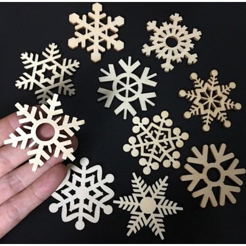 10PCS Wooden Snowflakes Christmas Decoration Ornaments Wood Scrapbooking DIY Party Crafts