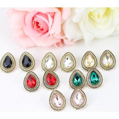SUNSPICEMS Bohemia Retro Gold Color Water Drop Crystal Stud Earrings for Women Ethnic Banquet Wedding Jewelry Gifts Wholesale