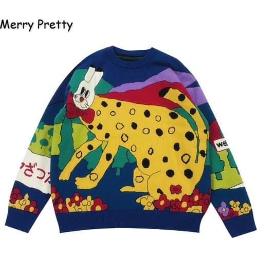 MERRY PRETTY Womens Cartoon Embroidery Harajuku Cute Knitted Sweaters 2021 Winter Thick Warm Jacquard Sweater Knit Pullovers