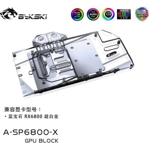 Bykski Water Block Use for Sapphire Radeon RX 6800 Nitro+ GPU Card / Full Cover Copper Radiator / RGB Light