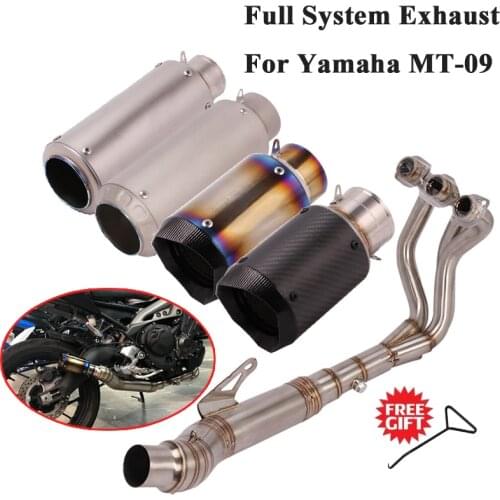 Full System Motorcycle GP Exhaust Escape For Yamaha MT-09 FZ-09 MT09 Modified Front Mid Link Pipe Titanium Alloy Muffler Slip On