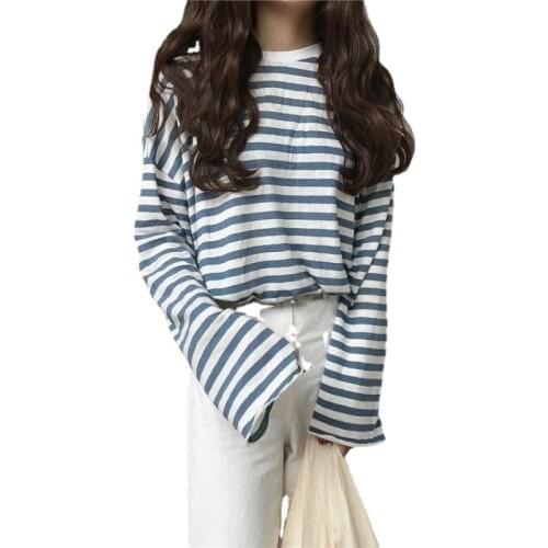 2021 stripe large loose fashion long sleeve T-shirt womens fashion Korean top womens spring and Autumn