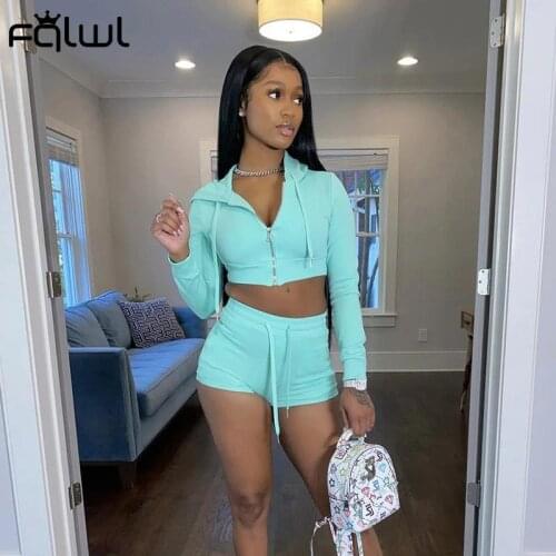FQLWL Streetwear 2 Two Piece Set Tracksuit Women Outfit Fall Long Sleeve Hoodie Crop Top Pocket Short Suits Yellow Matching Sets