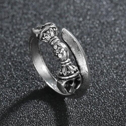 Vintage Ancient Silver Color Open Rings for Women Punk Metal Carved Gothic Ring Cool Mens Rock Party Biker Hip Hop Jewelry