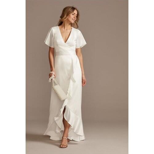 Ruffles A-Line V-Neck Flutter Sleeve Floor-Length Formal Dress Women Elegant Zipper-up Belt 2021 New Design Fashion Evening Gown