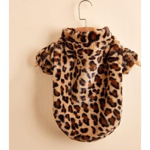 Winter Dog Clothes Warm Pet Sweater Leopard Print Hodded French Bulldog Soft Coat Small Medium Dog Clothes Fur Hoodies Apparel
