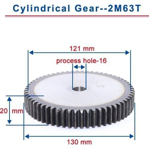 1piece 2M63T spur gear teeth outer diameter 130mm cylindrical gear process hole 16mm flat gear 45#carbon steel total height 20mm