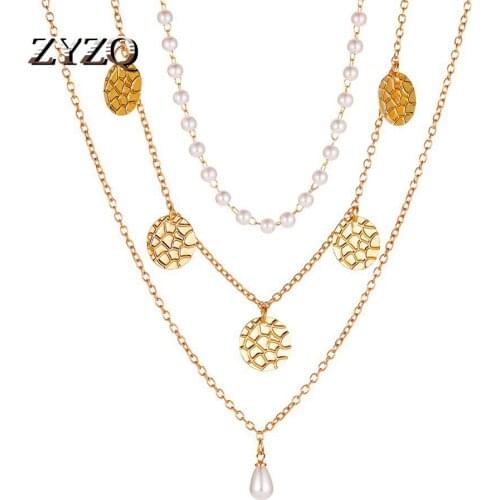 ZYZQ Fashion Imitation Pearls Necklaces For Women Clavicle Chain Multilayer Gold Necklace Glamour Fashion Wedding Party Jewelry