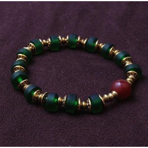 10mm stone Glass Beads Charm Bracelet copper bead Vintage Bracelet Jewelry