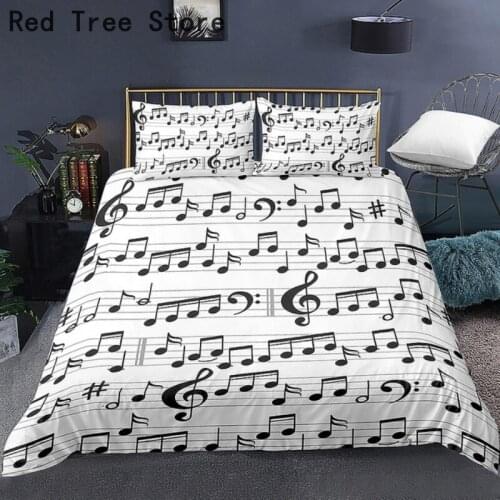 Music Notes Bedding Set for Kids Adult White Duvet Cover King Queen Size 3D Print Bed Sets Home Textiles Decor Bedclothes 2/3Pcs