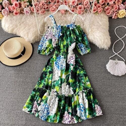 2021 Summer Woman Dress Print Floral Vintage Off Shoulder Women Dresses Casaul Party Vestidos Korean Fashion Clothes 2021WPY2726