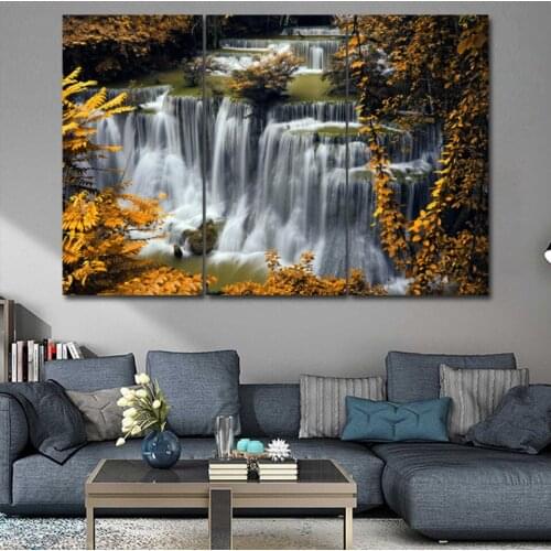 3 pcs HD Canvas Modern Home Decor Living Room Canvas Print Painting Wall Art Autumn Waterfall Landscape Posters