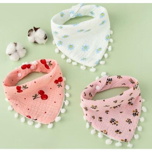 3 pieces/lot Baby Pompom Bibs Triangle Double Cotton Bibs Print Saliva Towel Baby Boys Girls Feeding Apron Cotton Bandana Bibs