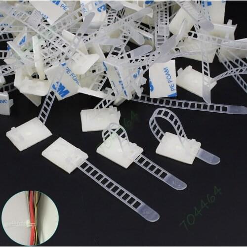 50pcs /lot Self Adhesive Adjustable Wire Fixing Clamp Cable Tie Mount Plastic Sticker