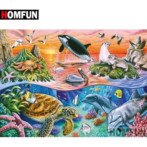 HOMFUN 5D DIY Diamond Painting Full Square/Round Drill "Ocean Animal" 3D Embroidery Cross Stitch gift Home Decor Gift A08218