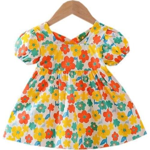 Baby Girl Summer Casual Floral Dresses Cute Puff Sleeve Princess Dress For Girls Toddler Kids Child Baby Girl Childrens Clothes