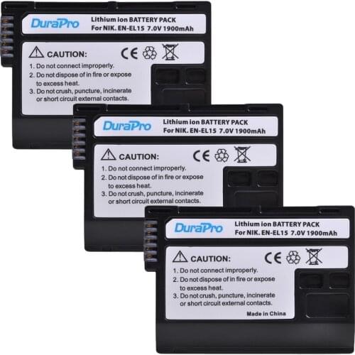 DuraPro 3 x 1900mAH EN-EL15 EN EL15 Digital Camera Batteries For Nikon D600 D610 D600E D800 D800E D810 D7000 D7100 d750 V1 MH-25