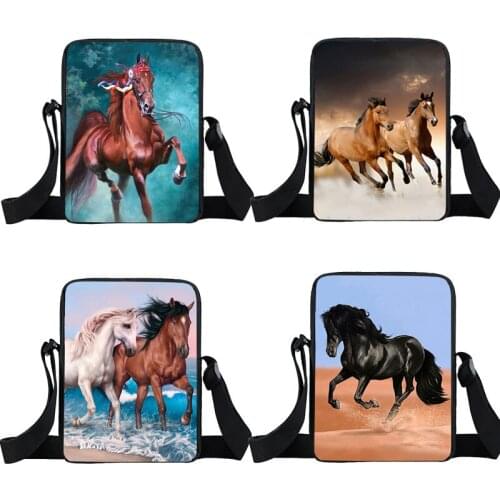 Elegent Animal Horse Print Messenger Bag Teenager Boys Cute Pony Crossbody Bags Travel Canvas Handbag Leisure Shoulder Bags Gift