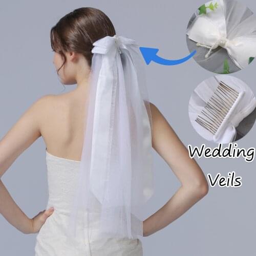 YouLaPan V16 White Ivory Elegant Bridal Veils 2 layers With Comb Cut Edge Soft Bow Wedding Veil Wedding Accessories Veu de Noiva