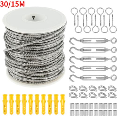 30/15Meter Steel PVC Coated Flexible Wire Rope Soft Cable Transparent Stainless Steel Clothesline Kit cable acero tendedero ropa