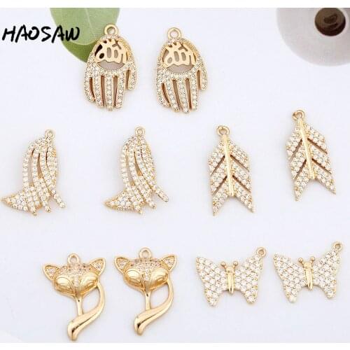 HAOSAW Choose 4Pcs/Lot Hand Made/Butterfly/Hand/CZ Paved/Clear Crystal Charms/Earrings Charms/Earring Findings/DIY Making