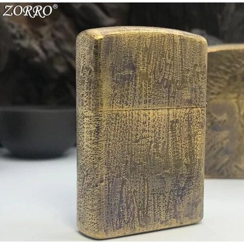 Zorro Kerosene Lighter Pure Copper Brass Carving Skull A Pattern Handicraft Gasoline Oil Lighter With Gift Box