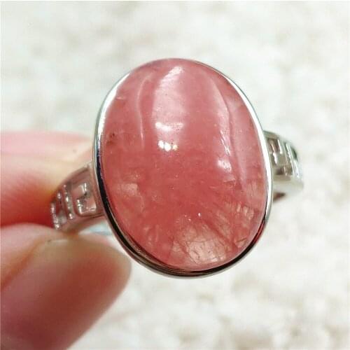 Natural Red Rhodochrosite Rose Crystal Adjustable Size Ring 925 Sterling Silver 17x13mm Women Ring Oval Bead AAAAA